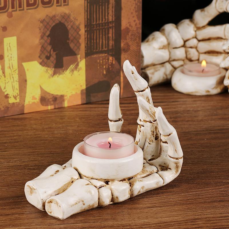 Halloween Decorations Ins Wind Skull Hand Resin Candlestick, Ghost Party Garden Ornament