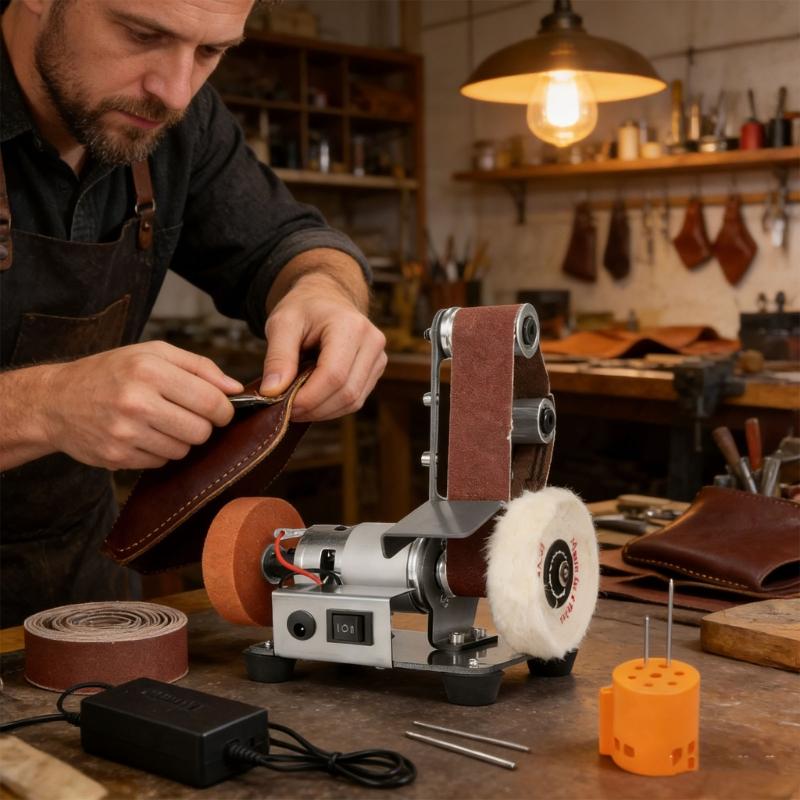 3-in-1 Mini-Bandschleifer mit 7 Geschwindigkeiten, anpassbarer Polierer und Puffer für Metall, Holz, Schmuck, DIY-Projekte, platzsparendes und praktisches Design