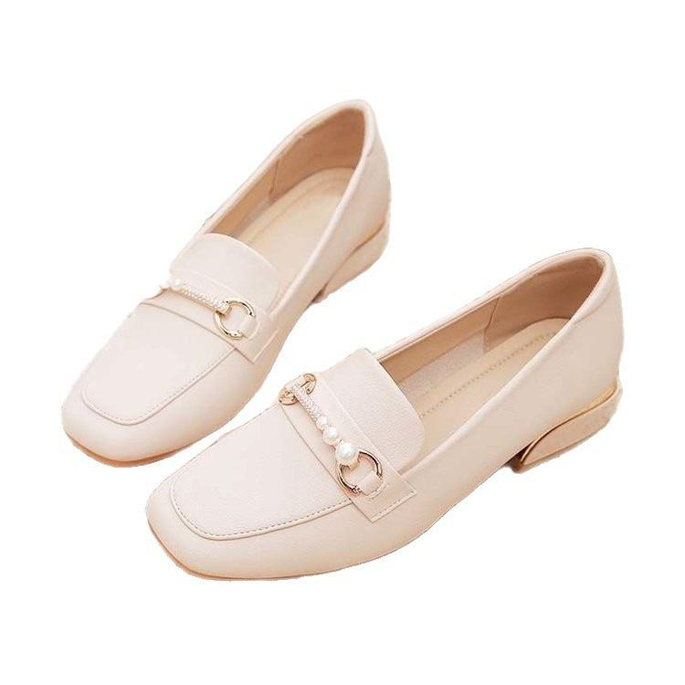 Versatile light mouth single shoes autumn new thick heel British small leather shoes work shoes one pedal women
