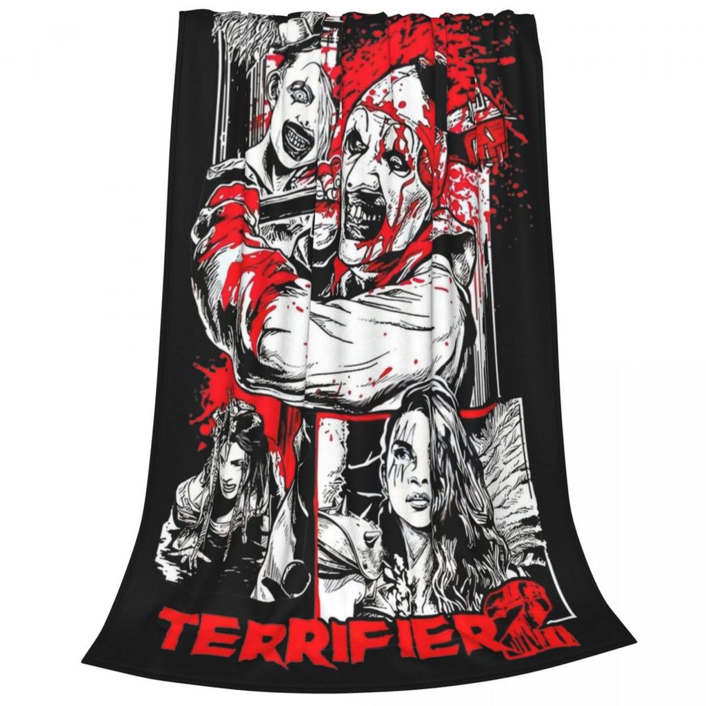 Retro Terrifier 2 Halloween Clown Art Blanket Fleece Print Portable Soft Throw Blanket for Sofa Office Bedspreads