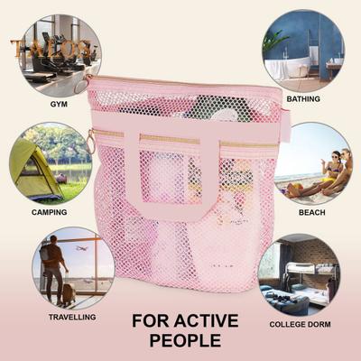 Shower Handbag Hollow Mesh See-through Large Capacity Zipper Closure Quick Drying Portable Cosmetic Bag Shower Caddy Pouch Travel Camp Beach Toiletry