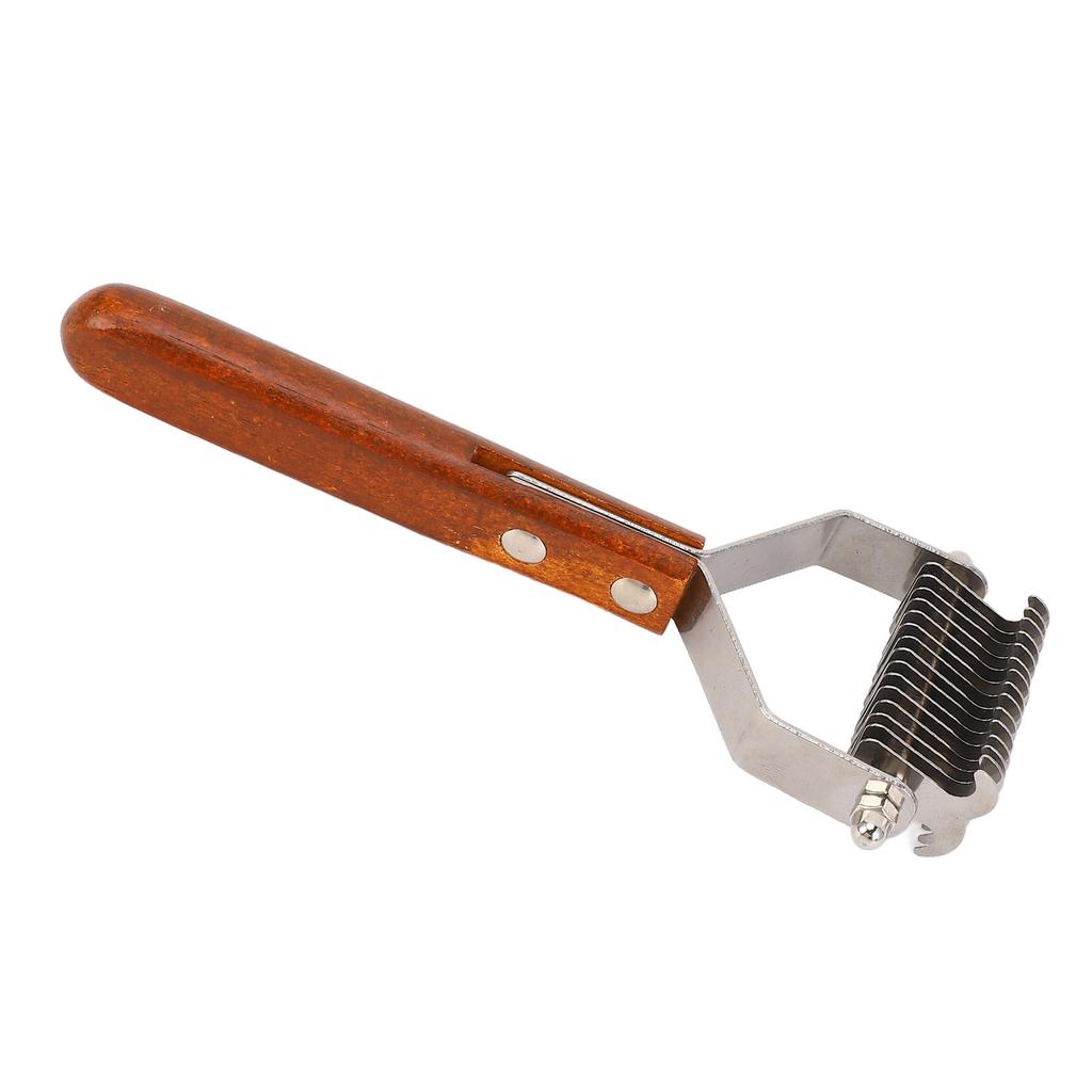 Pet Grooming Brush Stainless Steel Double Sided Dematting Deshedding Brush Dogs Shedding Tool with Wooden Handle