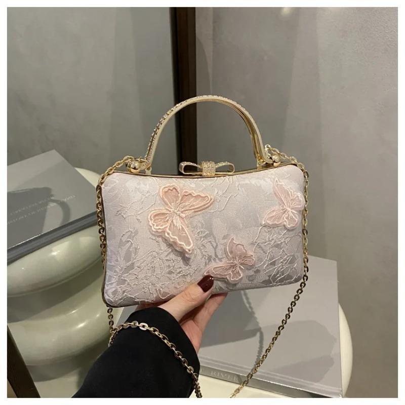 Elegant Butterfly Women Square Shoulder Bags Solid Color Ladies Chain Crossbody Bag Chinese Style Female Dinner Handbags Purse