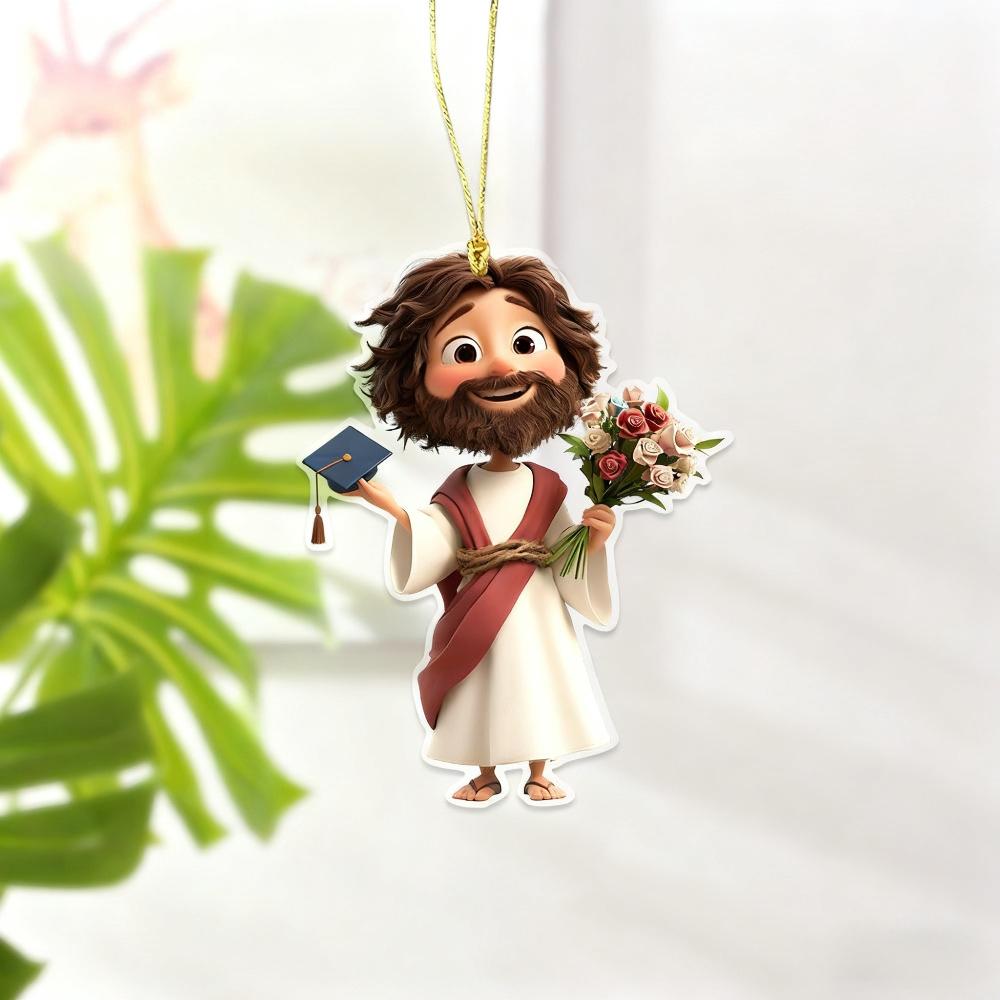 

Graduation Decors Creative 2D Flat Acrylic Holy Father Statue Hanging Ornament Perfect As Keychain Pendants For Graduate 8*6.1cm