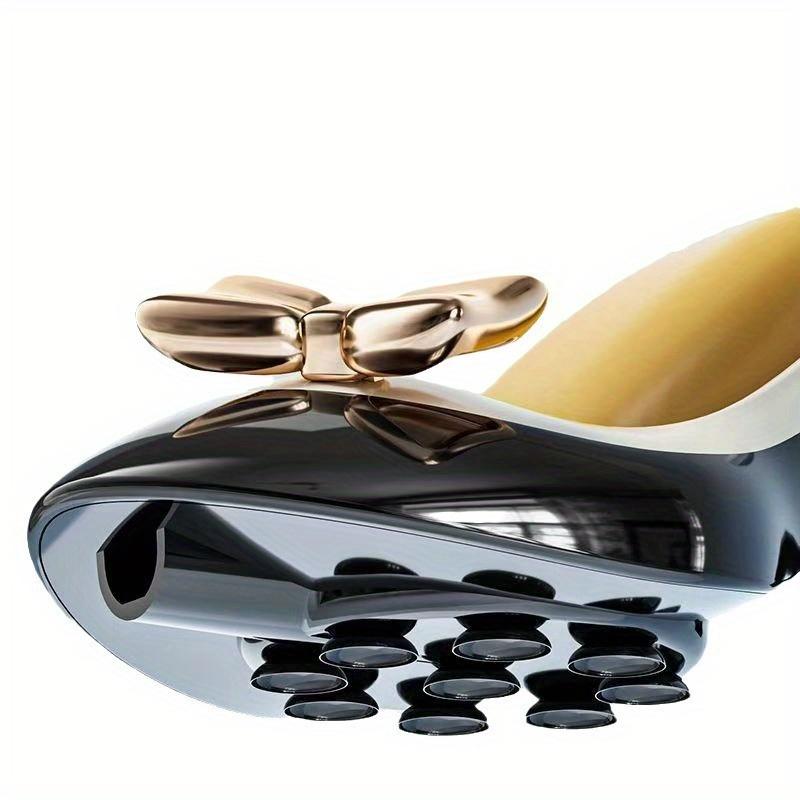 1pc Elegant Black & White High-Heel Soap Holder with Golden Bow - Non-Slip, Lightweight, Multi-Functional Grid Design for Bathroom Decor