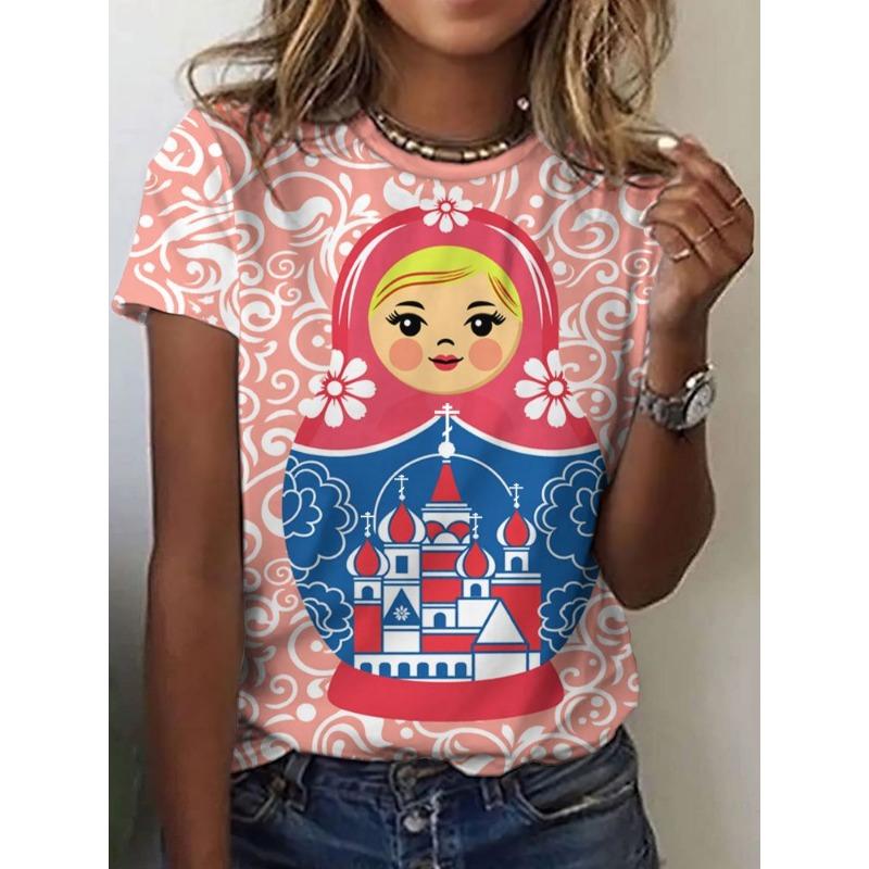 3D Print Women Round Neck Short Sleeve T Shirt Tees Harajuku Y2K Top Female Clothing