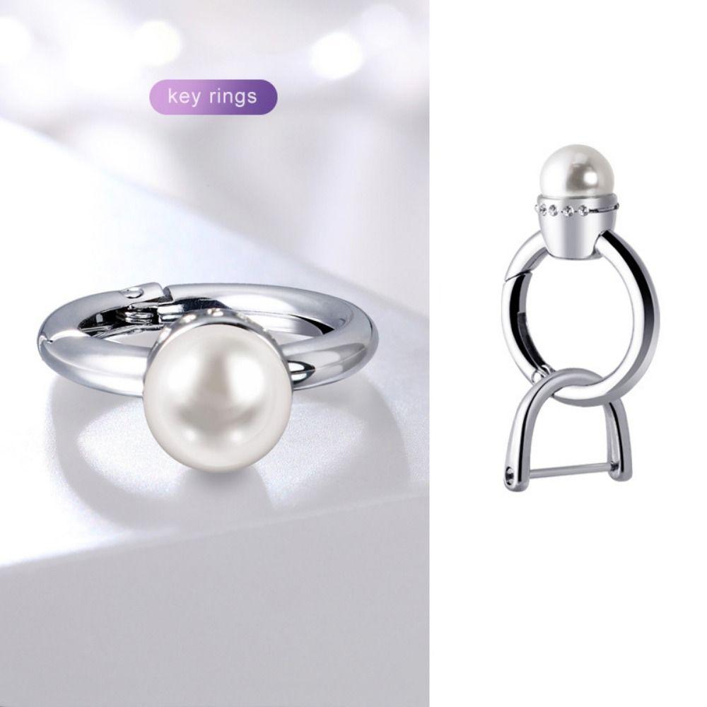 Zinc Zinc Zinc Alloy Metal Key Clip Anti-loss Fashion Ring Key Chain Pearl Ring Car Key Ring  Small Gifts