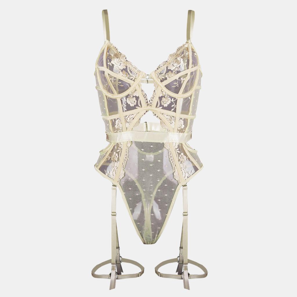 Toucheart Lace Sexy Skinny Babydoll Bodysuit Embroidery Erotic Private Adult Suit Solid Color Patchwork High Waisted Sexy Set