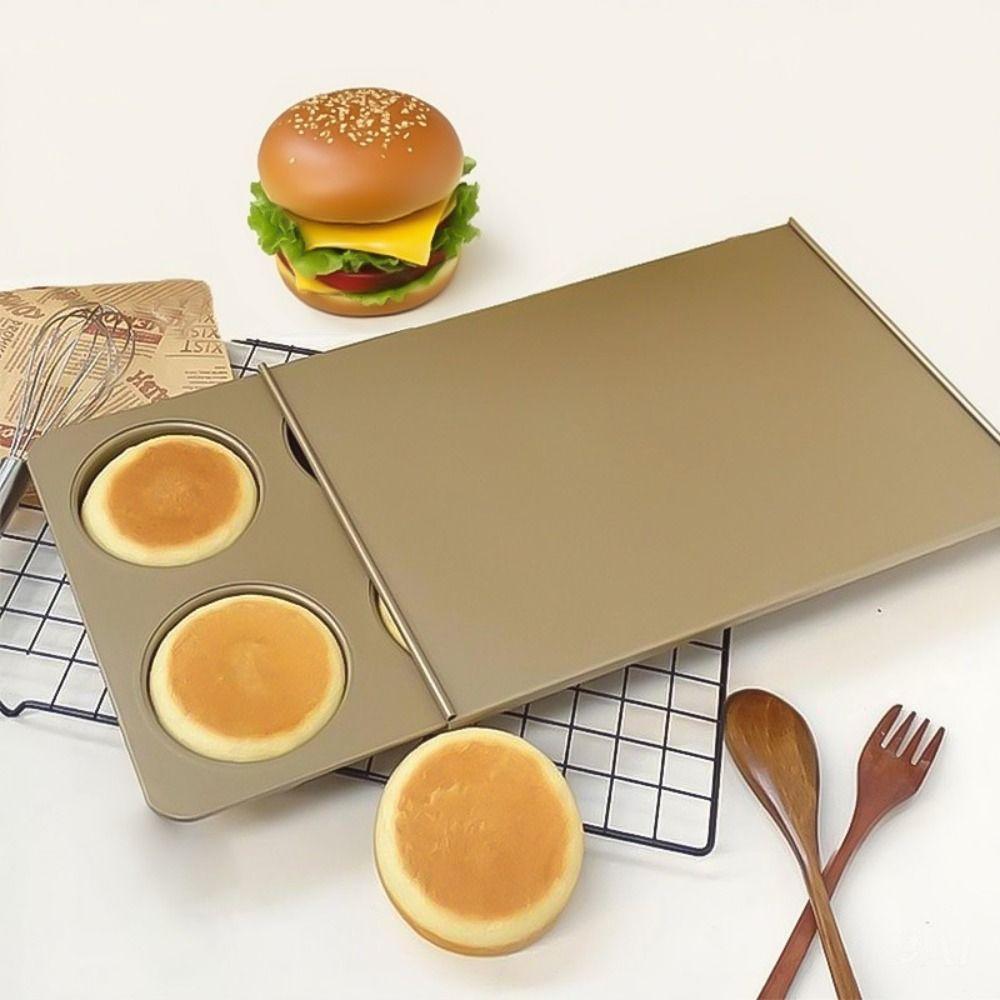 6-Cavity Carbon Steel Baking Tray Non-Stick Oven Baking Plate Hamburger Bun Mold  Kitchen Cooking