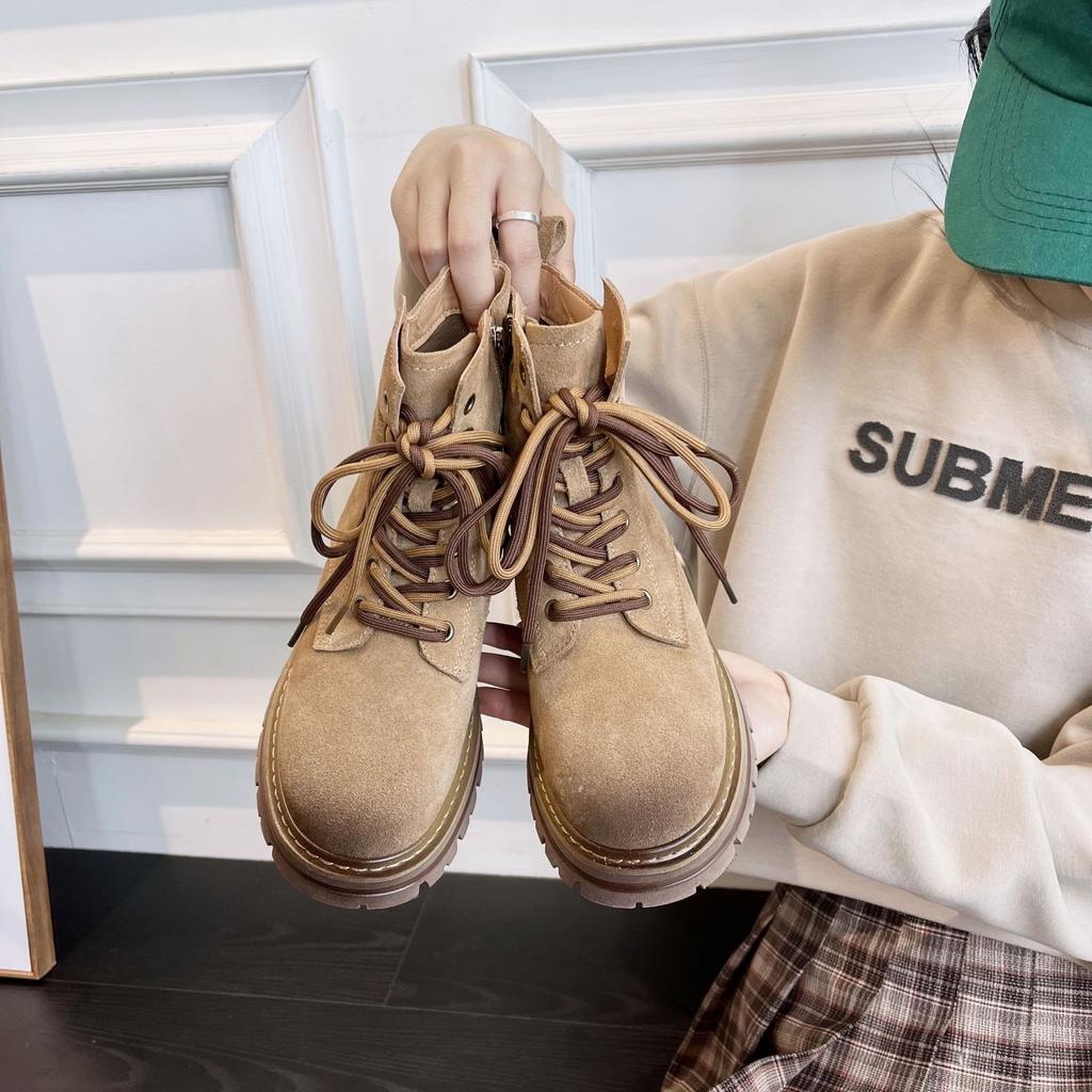 Leather Heightening Martin Boots Women's 2026 Spring and Summer New Retro British Style Fashion Casual Short Boots Platform Boots
