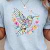 Comfort Colors Floral Hummingbird Shirt, Floral Bird T Shirts, Animal Lover Tee, Trendy Tee Gift For Her, Spring Flower Tee, Cute Tee Shirt