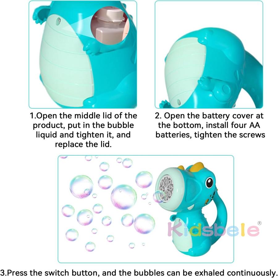 Dino Bubble Wand for Kids Birthday Gifts Musical & Light Up Fun Bubble Gun Blower Outdoor Dinosaur Toys Bubble Machine