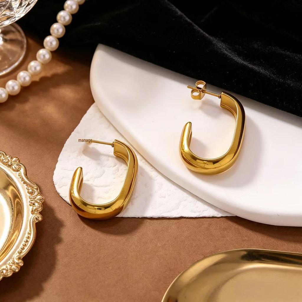2026 Lightweight Luxury Gold U-Shaped Stainless Steel Earrings for Women
