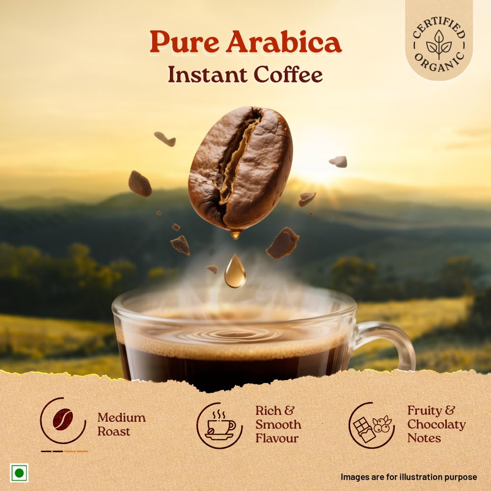 ORGANIC INDIA Araku Instant Coffee 50g Pack Of 1, Premium Arabica Beans, Smooth Fruity Chocolaty Medium Roast