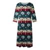 Women's Casual Round Neck Christmas Print Midi Dress Long Sleeve Pocket Dress
