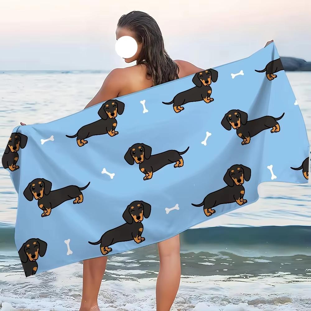 1 Stück Cartoon Dackel Strandtuch, Schnelltrocknend Hautfreundlich, Mehrere Größen, Leicht Sandabweisend, Ideal für Pool Camping Strand