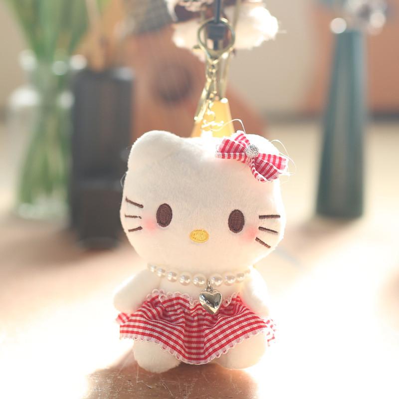 Hello Kitty Kuromi Plush Cat Keychain Soft Toy For Bag Decor And Collectors Red Check