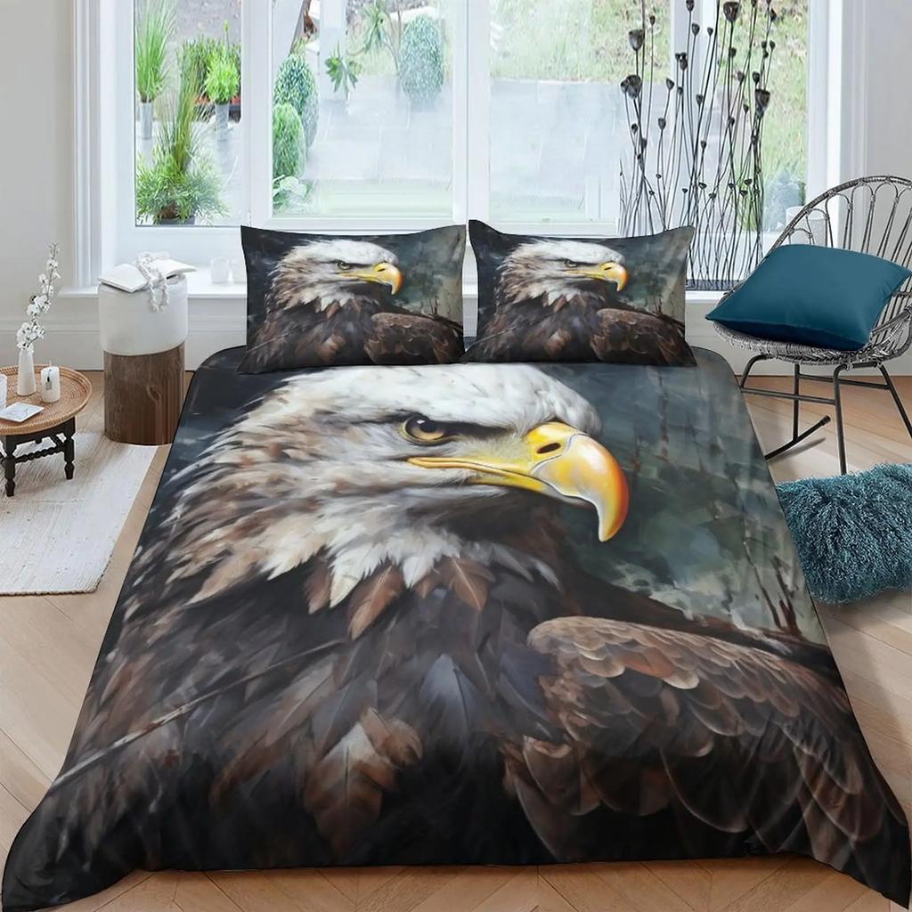 Eagle Duvet Cover Set Queen Size for Adults Animals Pattern Bedding Set Stylish Decorative Bird Comforter Cover