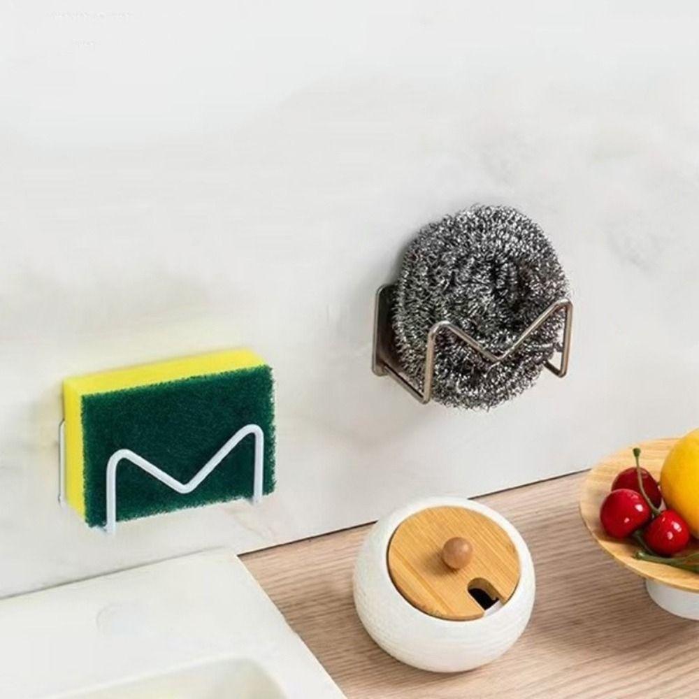 Stainless Steel Sink Sponges Holder Self Adhesive Rustproof Sink Sponges Racks Wall Mounted Space Saving Sponges Storage Holder