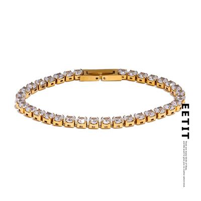 4mm Hochwertiger glänzender Zirkonia-Kettenarmband-Armreif für Frauen Edelstahl Exquisiter Premium-Schmuck Neu