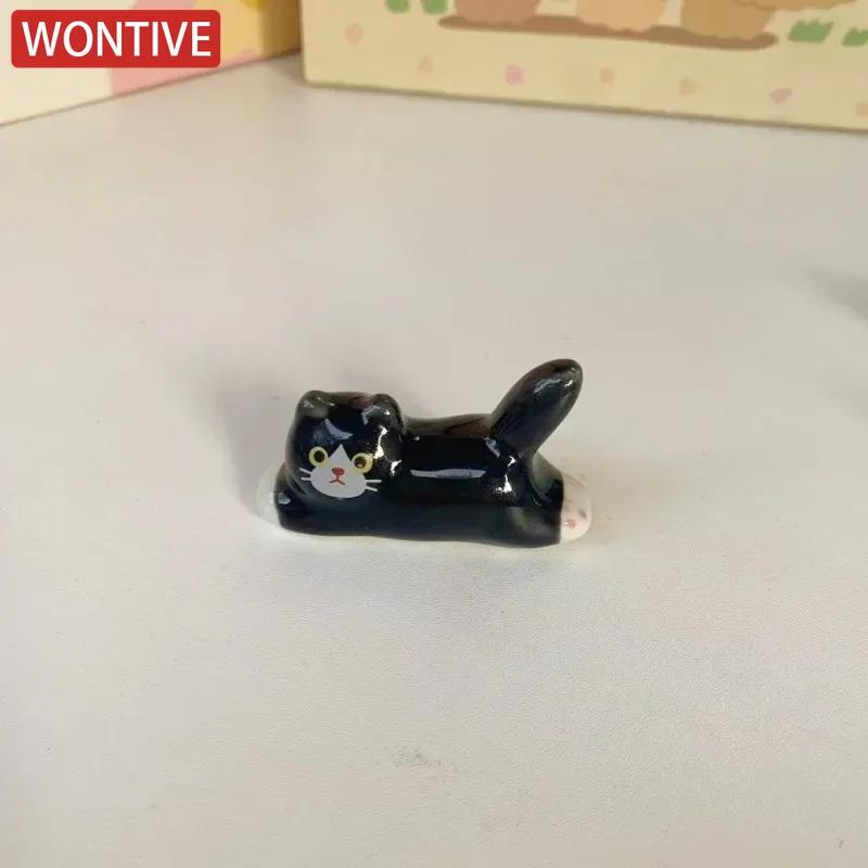 Ceramic Cute Cat Chopstick Holder Tableware Japanese Style Underglaze Restaurant Simple Oval Spoon Bracket Utensil for Kitchen