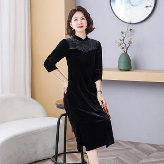 2026 New Arrival Spring Slim-Fit Plus Size Elegant Dress for Middle-Aged Women 3XL чёрный