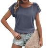 Women's Fashion New Round Neck Solid Color Button Short Sleeve Top