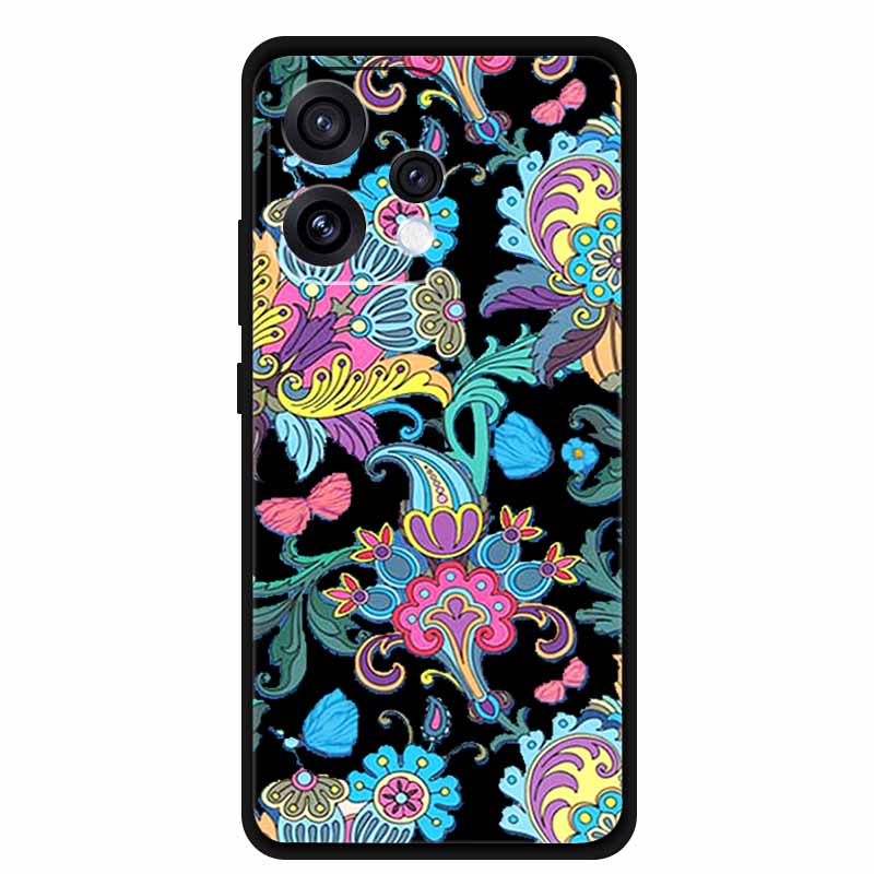 For Oppo Reno15 5G Case Flower Black Silicone Soft Protective Back Covers For Oppo Reno 15C 2025 Phone Case Coque Cartoon Shells