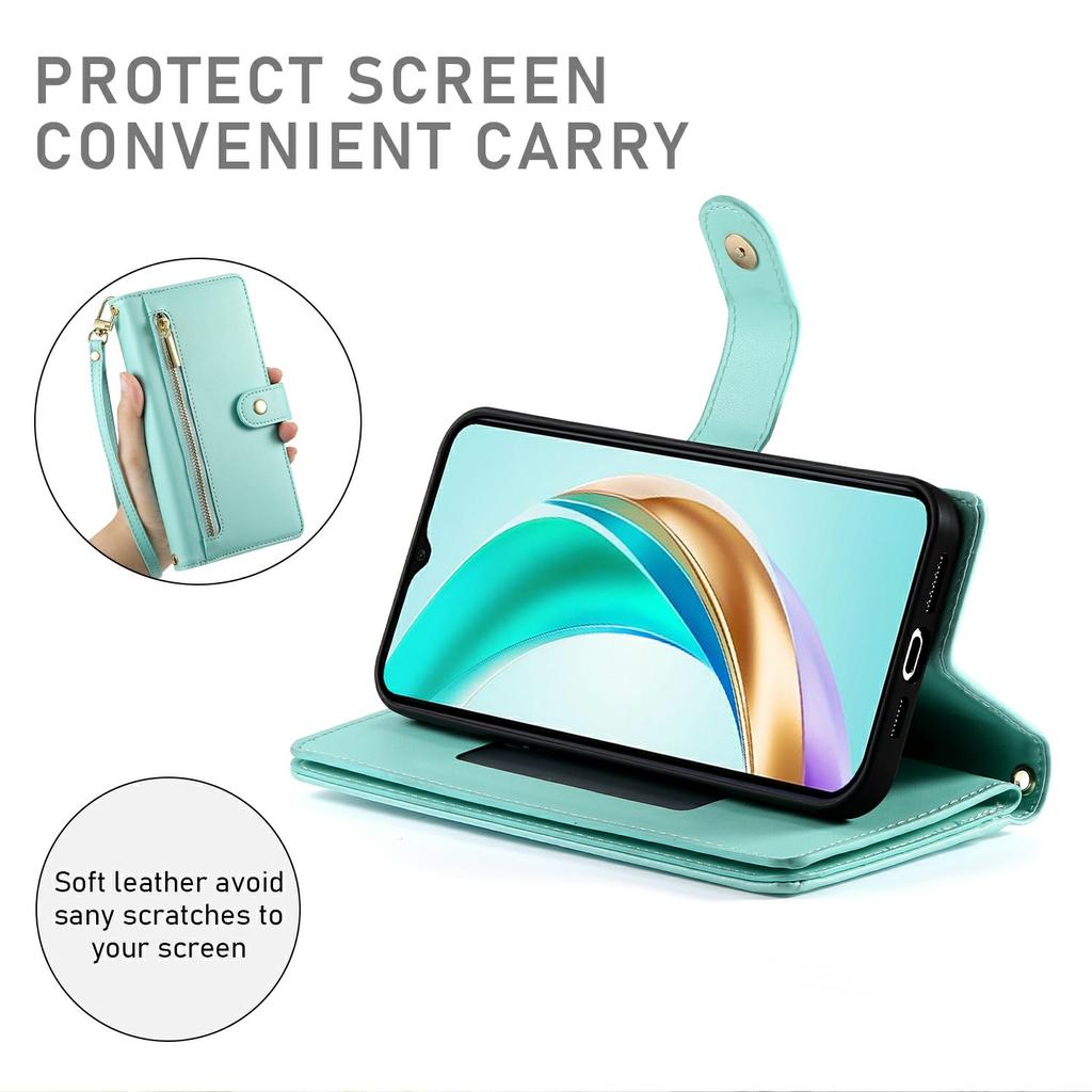 DF-011 For Honor 400 Lite 5G Case Zipper Pocket Wallet Leather Phone Cover with Straps