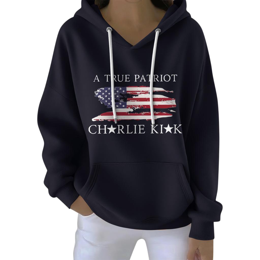 Ladies' Loose And Comfortable Drawstring V-neck Long Sleeved Printed Sweatshirt