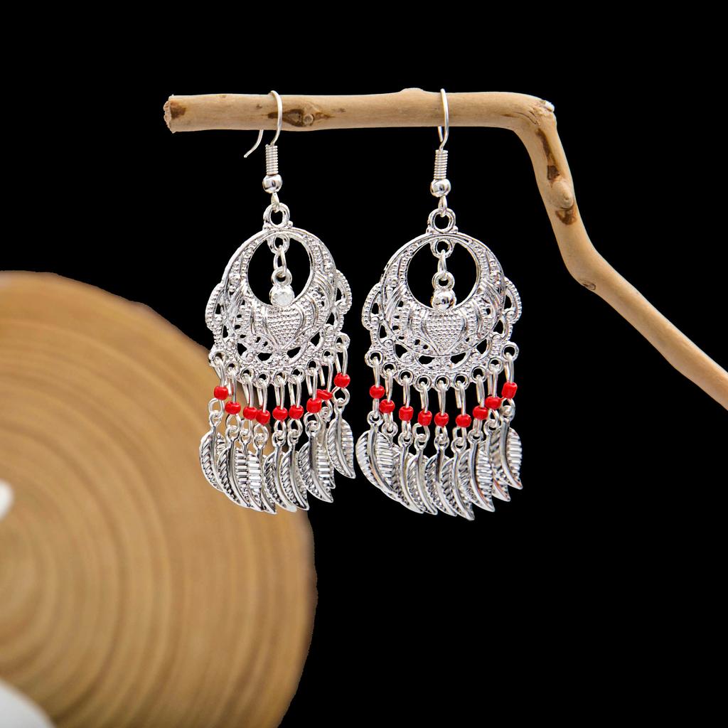 Ethnic Style Imitation Miao Silver Earrings, Colorful Long Fringed Chain Earrings, Hot-selling Earrings In Scenic Spots, Qinghe Jewelry Batches