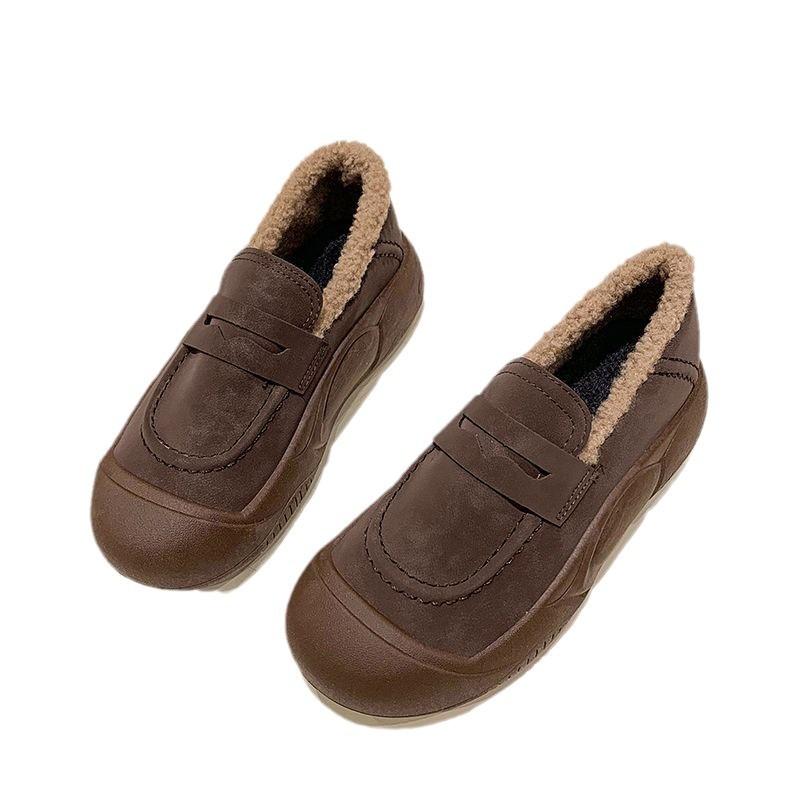 Fleece termiske bomullssko for kvinner vinteren 2025, nye avslappede myke såler, ikke trette føtter, én pedal, fleece morssko