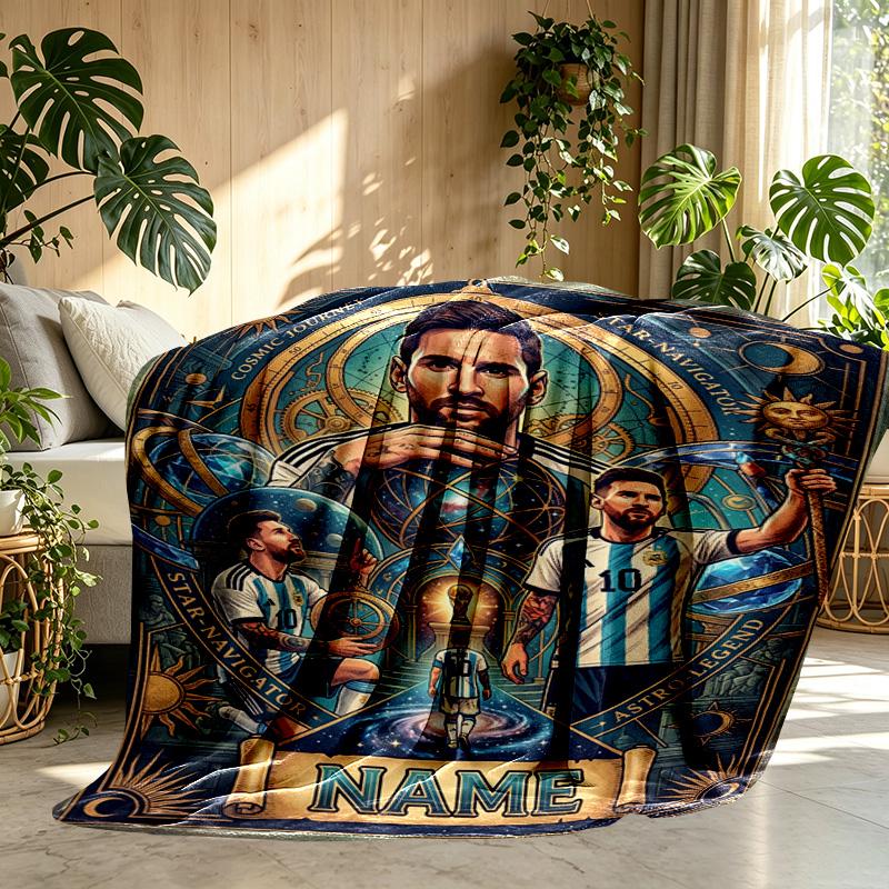 Couverture Personnalisée avec Nom, Impression Leo Messi, Décoration Intérieure, Chambre à Coucher, Canapé, Camping, Canapé, Cadeaux pour Anniversaire Noël
