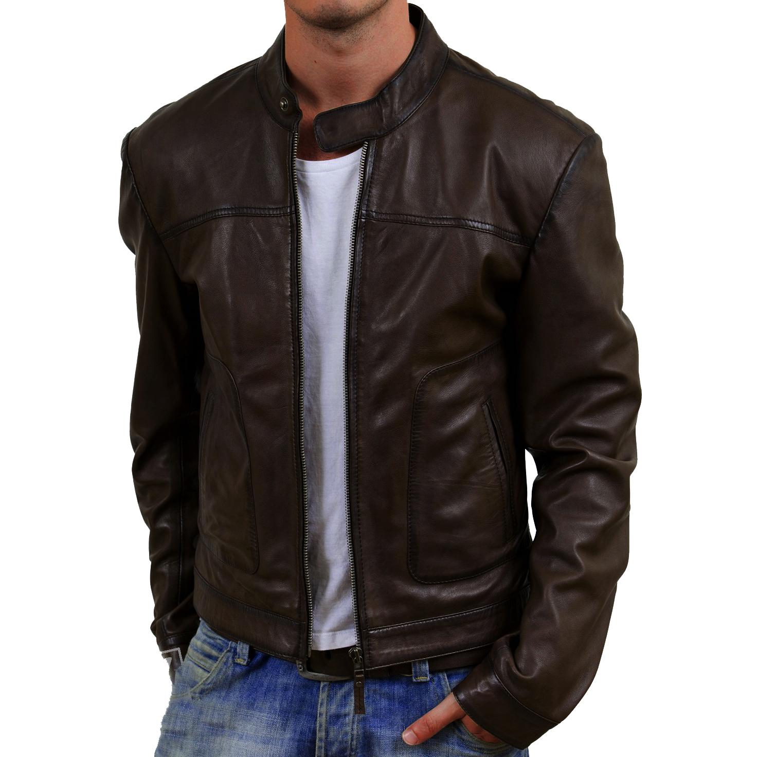 

SkinOutfit Men s Genuine Lambskin Brown Leather Jacket Stylish Motorcycle Bomber Biker Outerwear MJ 150 XXXL коричневий