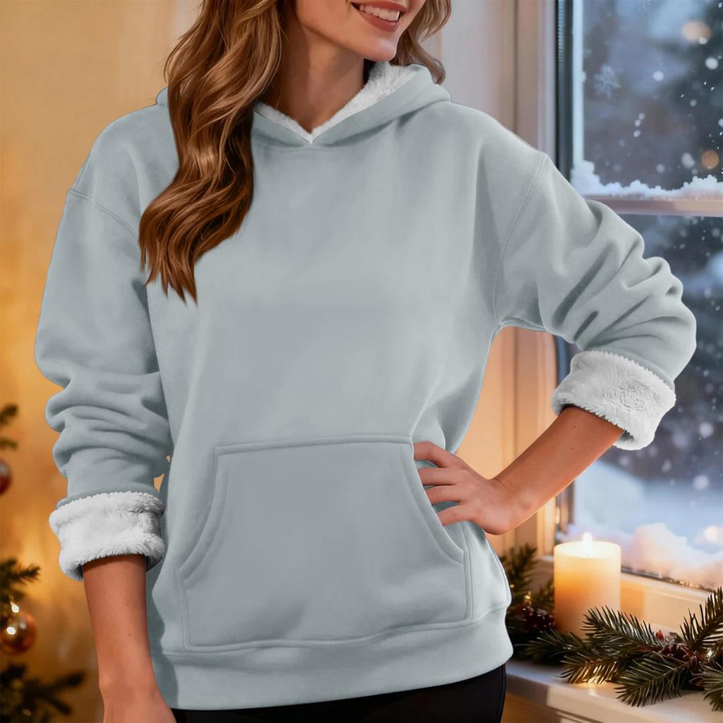 Women's Fashionable Casual Long-Sleeved Top With Fleece Thickened Hooded Sweatshirt