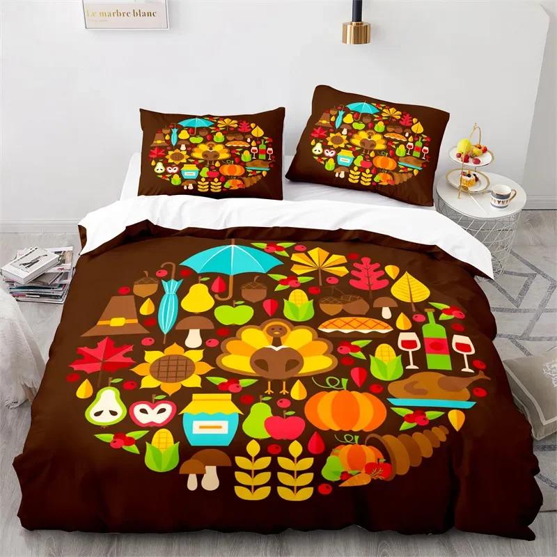 Comforter Thanksgiving Day Twin King Cartoon Pumpkin Turkey Bedding Set Microfiber Maple Leaves Comforter For Boys Teen