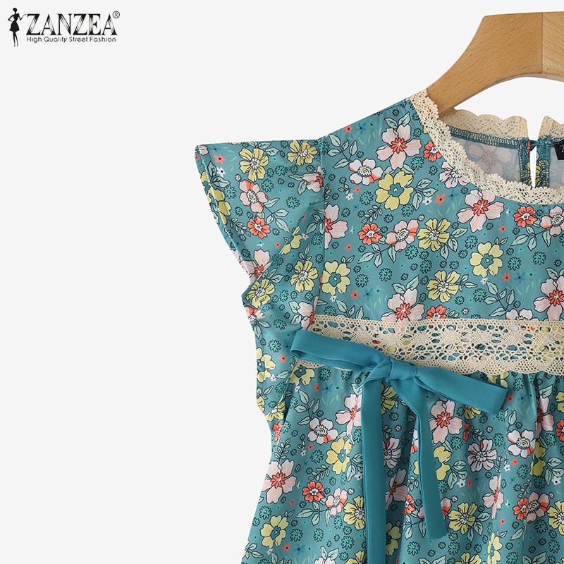ZANZEA Women Lace Patchwork Casual O-neck Sleeveless Floral Tank Tops