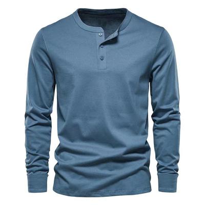 T-shirt Muscle Henry d'automne pour homme Blanc Noir Vert Haut basique Manches longues Col rond