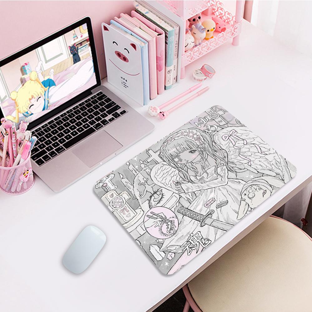 Sleepy Angel Pink Mouse Pad Anime Girl Gaming Keyboard Pads Gaming Accessories Thickened Hd Desk Mat Lock Edge Rubber Mousepad