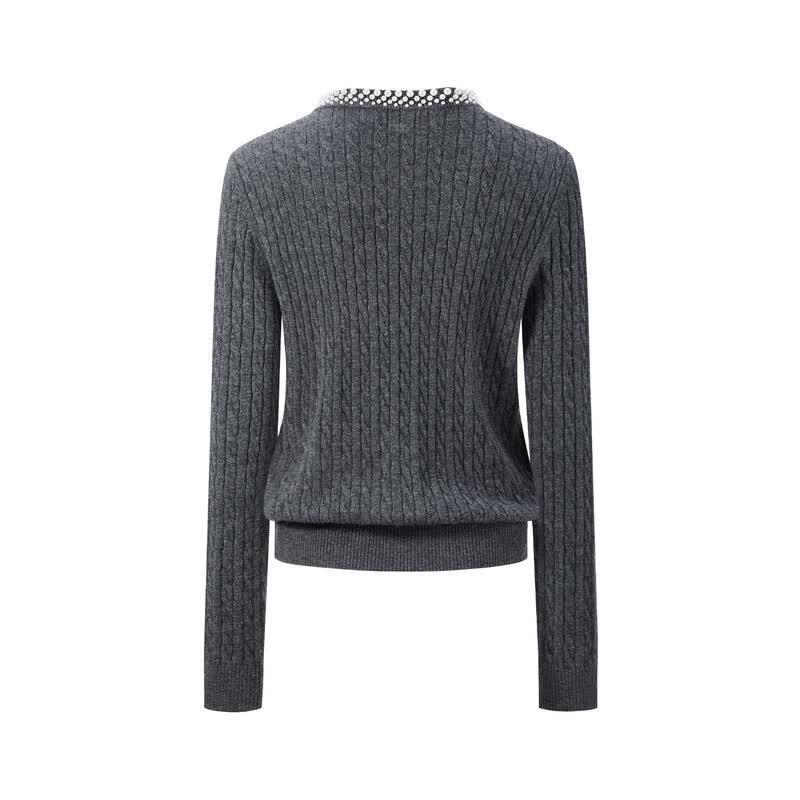 GIOVANNI VALENTINO Women's Pearl Collar Cable Knit Cardigan