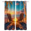 Autumn Beach Bonfire Chair Pumpkin Sunset Blackout Curtains For Living Room Bedroom Printed Window Treatment Drapes Home Decor
