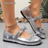 Fashion Silver Bowknot Decor Ballet Flats for Women Spring Summer Comfort Slip On Flat Shoes Woman Lightweight Soft Sole Mary Jane Shoes