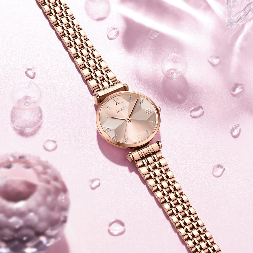 Wristwatch Gold Wrist Watch Waterproof Simple Analog Quartz Brand Stylish Casual Business Stainless Steel Watch Luxury Cute Gift for Girlfriend Rose
