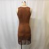 Women's Deep V Neck Sleeveless Fringe Tassel Mini Dress Western Cowgirl Slim Fit Button Down Bodycon Club Party Dress for Women