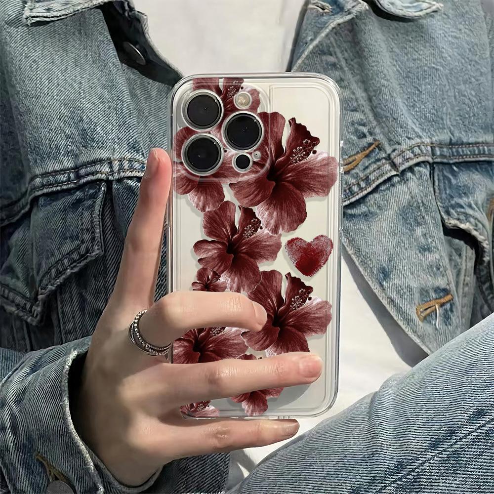 Dark Red Lily Pattern Phone Case Suitable for iPhone 17 Air 16 15 14 13 12 11 Pro Max 14 Plus Anti Drop Anti Shock Back Cover
