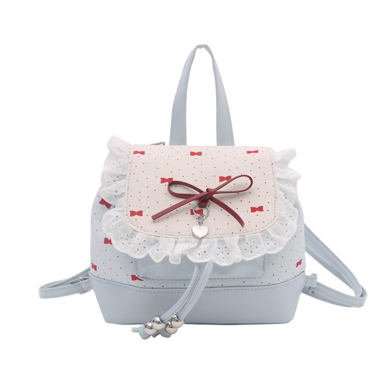

Bow Contrast Double Shoulder Bag with Lace Trim - Trendy Women s Backpack for Summer Outings 2025 синий