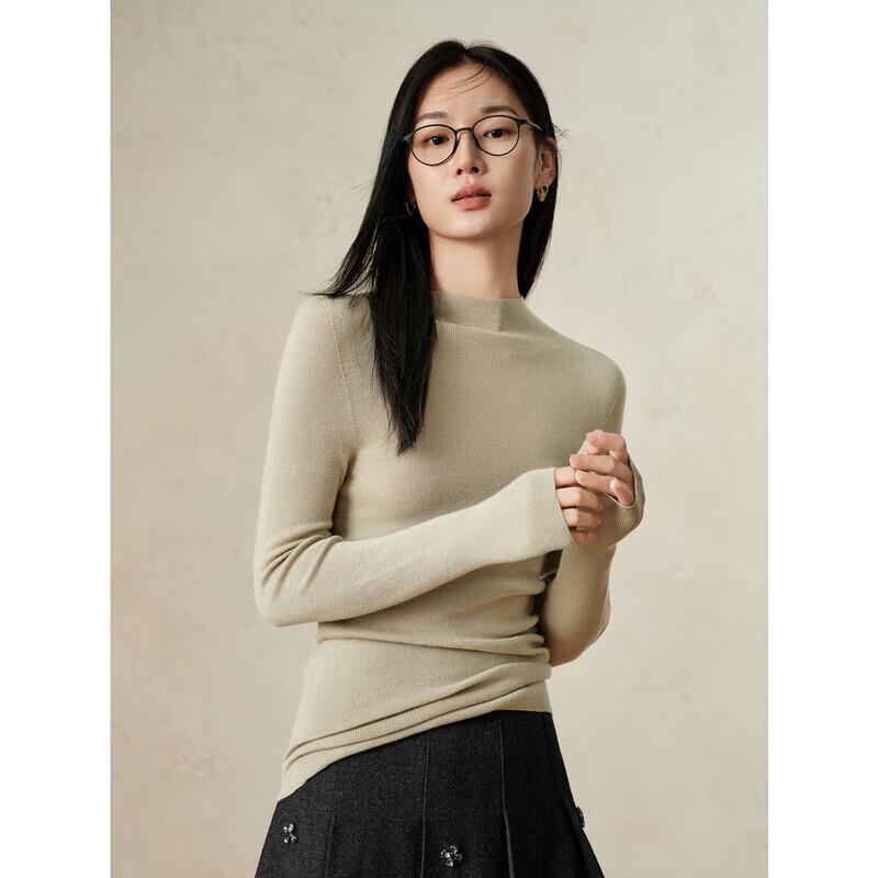 JUZI Annakol Women's 100% Wool Machine Washable Mock Neck Knit Sweater