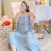 Women's Summer Anti-Bump Cotton Silk Camisole Nightgown, Knee-Length, Loose Plus Size, Anti-Exposure Homewear.