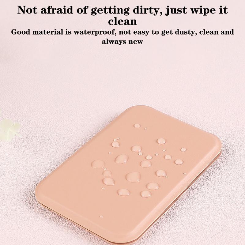 Desktop Makeup Mirror Solid Color Pu Leather Simple Portable Handheld Makeup Mirror Foldable Student Compact Cute Pocket Mirror