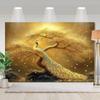 2D Elegant Gold Peacock Tapestry, Golden Bonsai Tree with Sparkling Bubbles Backdrop Cloth for Room Decor